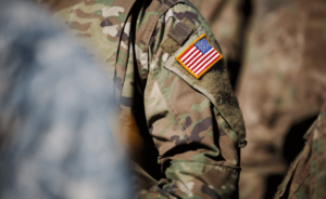 Shoulder of Army soldier in uniform